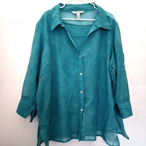 JohnPaulRichard Teal Button-Down Shirt With Tank Top Size 1X Oversize Fit 2X